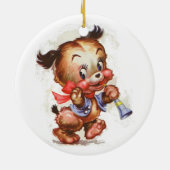  kleine jongen puppy met hoorn keramisch ornament (Achterkant)