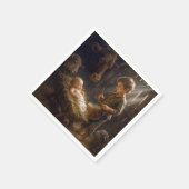 Kleine jongen speelt drum voor Baby in Manger Servet (Hoek)