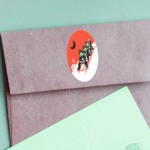  kleine jongens die sneeuwpoppen ovale sticker