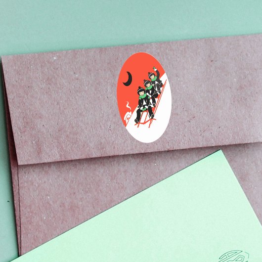 kleine jongens die sneeuwpoppen ovale sticker