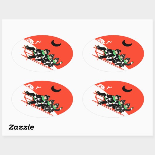  kleine jongens die sneeuwpoppen ovale sticker (Vel)