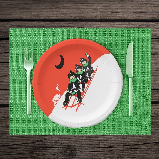 kleine jongens die sneeuwpoppen papieren bordje