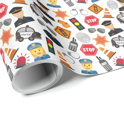 Kleine jongens Politieagent Pattern Kinder Cadeaupapier (Rol Hoek)