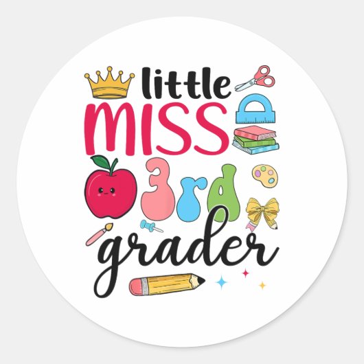 Kleine juf derde klas derde dag op school derde gr ronde sticker (Voorkant)