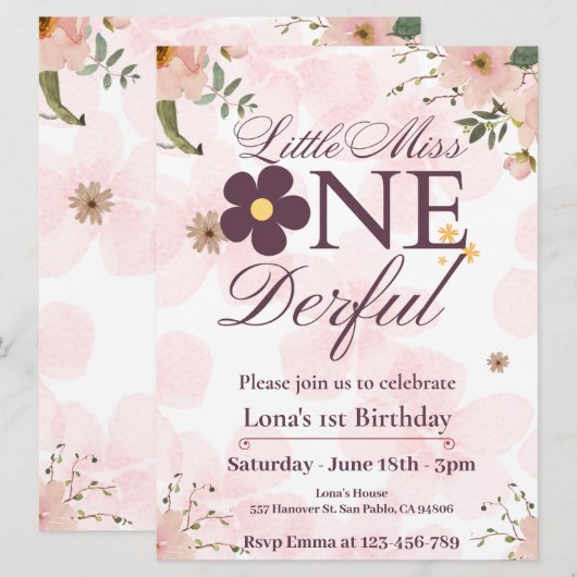 kleine juffrouw 1e verjaardag uitnodiging (Voorkant / Achterkant)