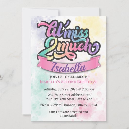 Kleine juffrouw TWEE veel verjaardagsuitnodiging!  Kaart (Voorkant)