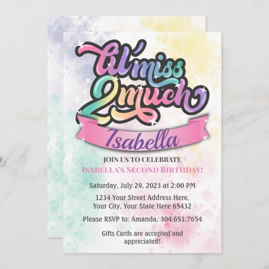 Kleine juffrouw TWEE veel verjaardagsuitnodiging!  Kaart (Voorkant / Achterkant)