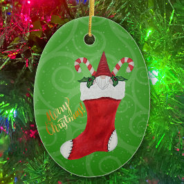 Kleine kabouter snoeprepen vrolijk kerst kous keramisch ornament