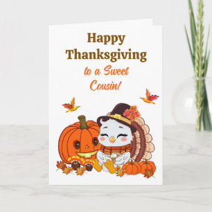 Kleine Kalkoen Cousin & Pompoen Thanksgiving Kaart