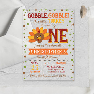 Kleine kalkoen herfst thanksgiving 1e verjaardag acryl uitnodigingen