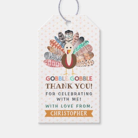 kleine kalkoen Thanksgiving elke leeftijd verjaard Cadeaulabel (Voorkant)