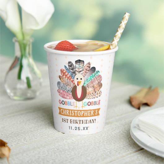 kleine kalkoen Thanksgiving elke leeftijd verjaard Papieren Bekers (Insitu)