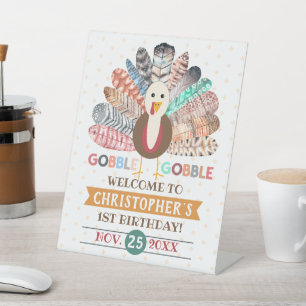 kleine kalkoen Thanksgiving elke leeftijd verjaard Reclamebord Met Voetstuk