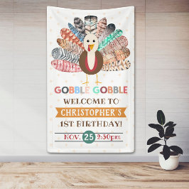 kleine kalkoen Thanksgiving elke leeftijd verjaard Spandoek
