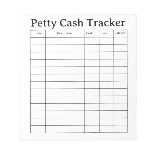 Kleine Kas Tracker Notitieblok (Voorkant)