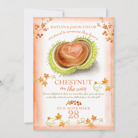 Kleine Kastanje hart waterverf Aankondiging (Voorkant)