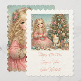 Kleine kat en meisje, Vrolijk kerstfeest Kaart