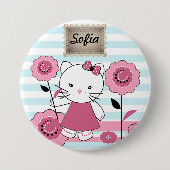 Kleine Kat Grote Canvas tas Ronde Button 7,6 Cm (Voorkant)