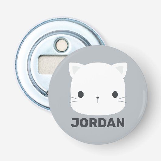 Kleine kat met persoonlijke naam bevestigen button flesopener (Voorkant)