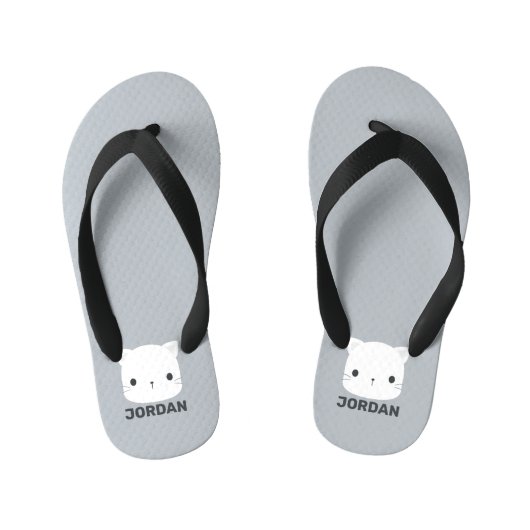 Kleine kat met persoonlijke naam bevestigen kinder teenslippers (Voetbed)