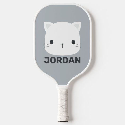 Kleine kat met persoonlijke naam bevestigen pickleball paddle (Voorkant)