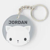 Kleine kat met persoonlijke naam bevestigen sleutelhanger (Achterkant)