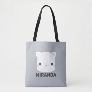 Kleine kat met persoonlijke naam bevestigen tote bag