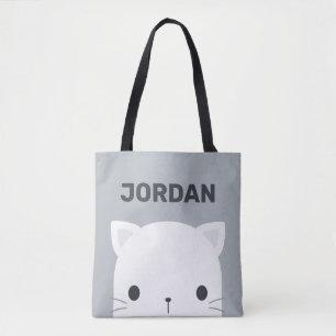 Kleine kat met persoonlijke naam bevestigen tote bag