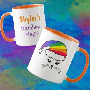  kleine kat regenboog kerstman mok