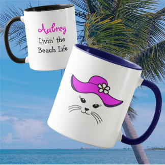 kleine kat strand meisje mok