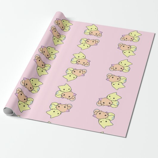 Kleine katten op roze cadeaupapier (Uitgerold)