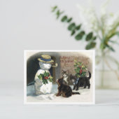 Kleine katten rond kerstsneeuwman,  briefkaart (Staand voorkant)