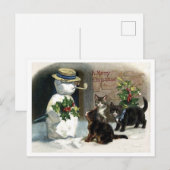 Kleine katten rond kerstsneeuwman,  briefkaart (Voorkant / Achterkant)