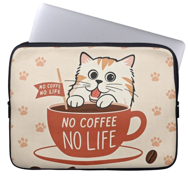 Kleine kattenpootafdrukken en koffiebonen Poster Laptop Sleeve (Voorkant)