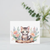 Kleine Katze mit Blumen Briefkaart (Staand voorkant)