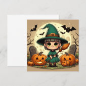 Kleine kawaii heks met Halloweenpompoenen Kaart (Voorkant / Achterkant)