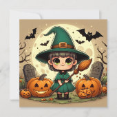 Kleine kawaii heks met Halloweenpompoenen Kaart (Voorkant)