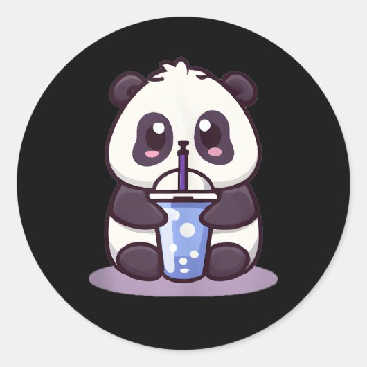 Kleine Kawaii Panda Drink Boba Tea Anime Ronde Sticker (Voorkant)