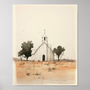 Kleine Kerk op het platteland - Jezus Kunst en B Poster