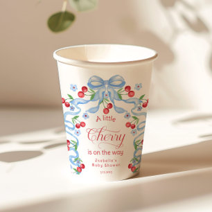 Kleine kers blauwe strik baby shower papieren bekers