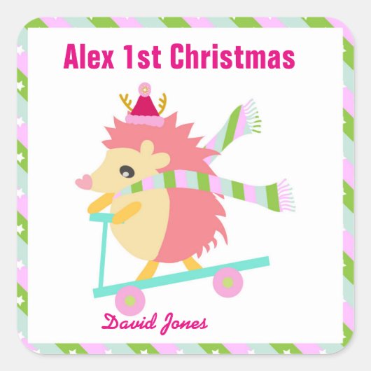 Kleine Kerst Hedhog Vierkante Sticker (Voorkant)