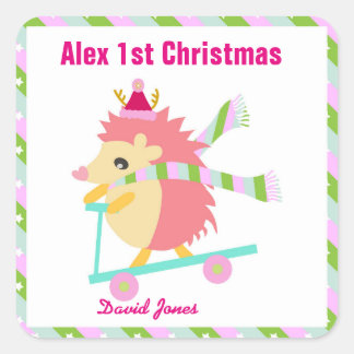 Kleine Kerst Hedhog Vierkante Sticker