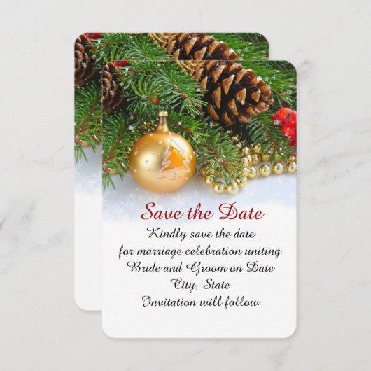 Kleine kerstballen Bewaar de datum Save The Date (Voorkant / Achterkant)