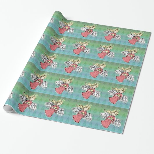 Kleine Kerstengel Cadeaupapier (Uitgerold)