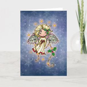 Kleine Kerstengel met Hulst Kunst  Feestdagen Kaart