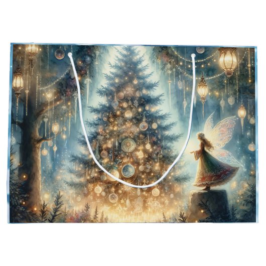 Kleine kerstfee in een betoverd bos groot cadeauzakje (Achterkant)