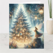 Kleine kerstfee in een betoverd bos kaart (Voorkant)