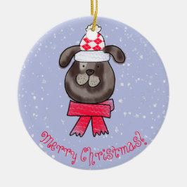 Kleine Kersthond met een gebreide sjaal Keramisch Ornament
