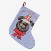 Kleine kersthond met gebreid pet en sjaal grote kerstsok (Voorkant (Hangend))