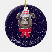 Kleine kersthond met gebreid pet en sjaal keramisch ornament (Achterkant)